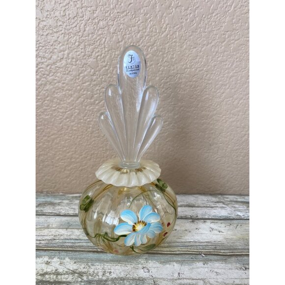 Fenton Accessories - Fenton Art Glass Blue Daisy Perfume Bottle w/ Stopper – Hand Painted by M Young